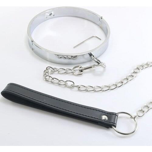 Metal Neck Bondage Slave Collar With Leash Chain Adult Games Erotic Restraints Bdsm Collar Fetish Sex Toys For Couples
