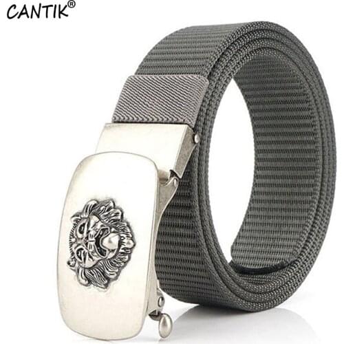 CANTIK Mens Design Lion Head Pattern Automatic Buckle Belts Quality Fashion Nylon Belt Men Clothing Accessories 3.5cm CBCA172
