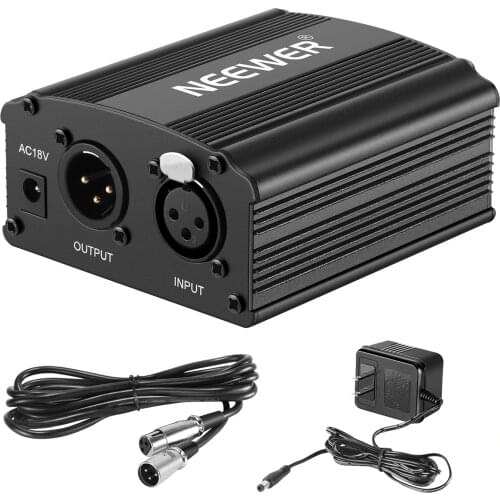 Neewer 1-Channel 48V Phantom Power Supply+Adapter+One XLR Audio Cable for Any Condenser Microphone Recording
