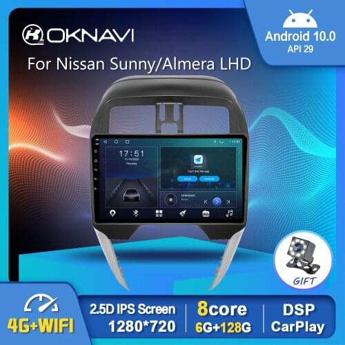 OKNAVI 6G 128G Android 10 GPS Car Radio Stereo For Nissan Sunny Almera LHD 2014-2018 Carplay Auto DSP WIFI OBD Rear SWC No DVD