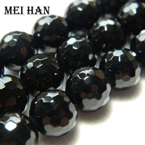 Meihan Wholesale 4-12mm black agatee facted round beads for jewelry making design fashion stone diy bracelet necklace