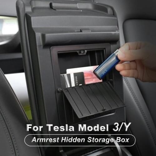 Armrest Hidden Storage Box For Tesla Model 3 2017-2021 Model Y Interior Modification Accessories Center Console Organizer