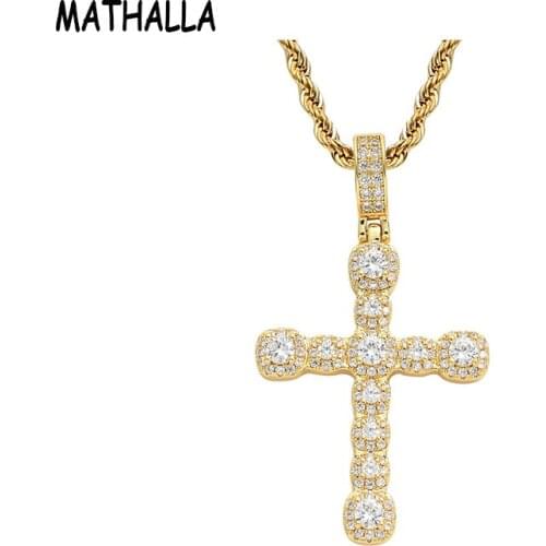 MATHALLA Cubic Zirconia Cross Cross Pendant with 4mm CZ Tennis Chain Necklace Mens Gold Silver Hiphop Jewelry