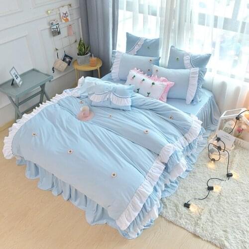 Korean style Luxury Fleece fabric Luxury Bedding set Ruffles design princess Bed set King Queen Size Duvet cover Bed skirt set