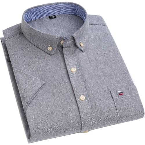 AOLIWEN brand men100%cotton big size sweat absorbent casual solid color short sleeve shirts for men Oxford cloth soft slim shirt