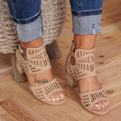 Women Sandals Hollow Out Summer Shoes Woman Heels Sandals Pointed Fish Mouth Gladiator Sandals Woman Pumps Hemp High Heels