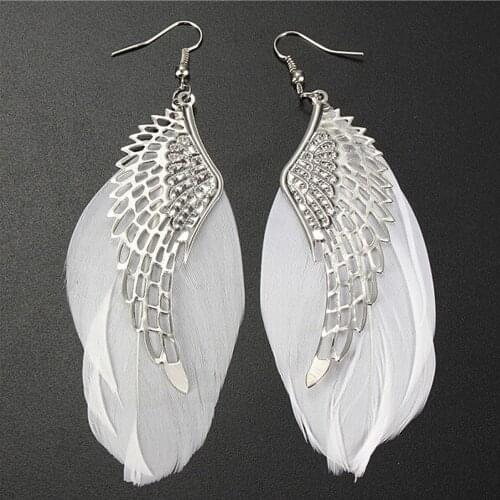 Long Earrings wedding chandelier earrings Silver Color angel wings feather earring pendientes Women Chandelier long earring