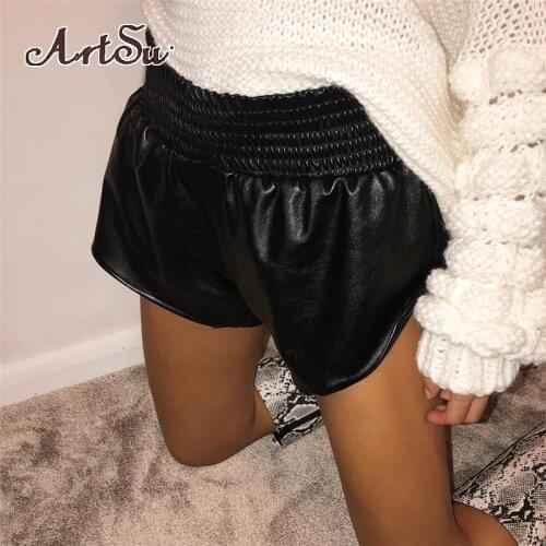 Artsu PU Faux Leather Shorts Women High Waist Casual Shorts Pants Autumn 2021 Sexy All-Matching Bottoms