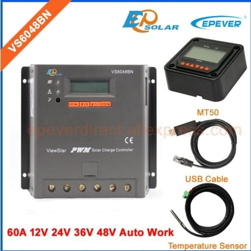 Solar home system panels battery charging regulator VS6048BN 60A 12V/24V/36V/48V auto MT50 Meter USB &Temp sensor EPEVER PWM