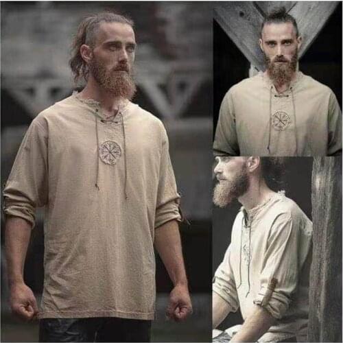 Medieval Costume Knight Warrio Tunic Men Jacket Vintage Halloween Carnival Party Cosplay Fancy Viking Pirate Saxon Shirt Belt