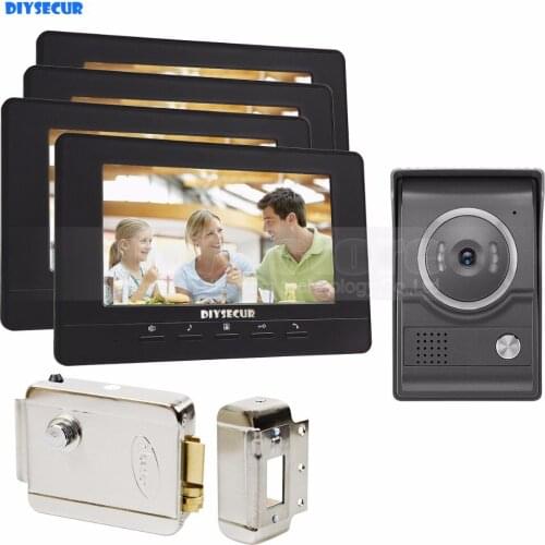 DIYSECUR 7inch Video Intercom Video Door Phone 700TV Line IR Night Vision HD Camera + Electric Lock for Home Office Factory 1V4