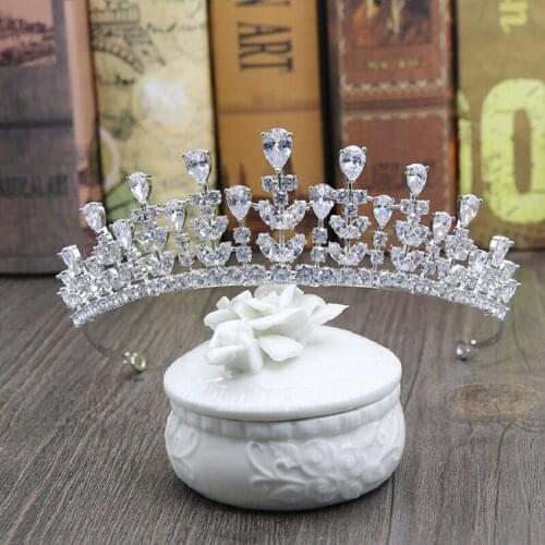 Vintage Baroque Queen King Bride Tiara Crown For Women Cubic zirconia Wedding Tiaras and Crowns Hair Jewelry Accessories H-008