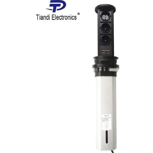 Black gas spring retractable power outlet EU standard plug pneumatic pop up retractable tabletop socket with USB charging 5V2.1A