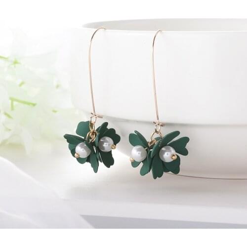 WYBU Summer Style Flower Pendant With Pearl Drop Earring For Women Light Gold Plated Chain Earing Jewel Accessories For Ear Ring