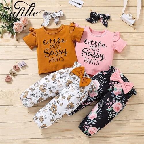 ZAFILLE Floral Kids Clothes Girls Summer Baby Girl Clothes Set Ruffles Bow Set Childrens Costume Toddler Girl Outfits