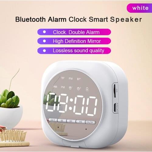 Mirror Bluetooth Alarm Clock Speaker Portable LED Alarm Clock Sound Box Speakers MP3 Music Player Subwoofer Table Clock