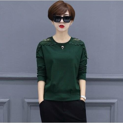 Long-Sleeved T-Shirt Women 2021Spring And Autumn New Style Korean Loose Cotton Bottoming Blouse Lace Gauze Blaus Female Top A279