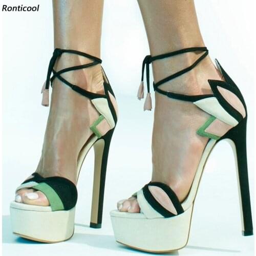 Ronticool New Women Gladiator Sandals Platform Ankle Strap Stiletto Heel Open Toe Pretty Beige Dress Party Shoes US Size 5-20