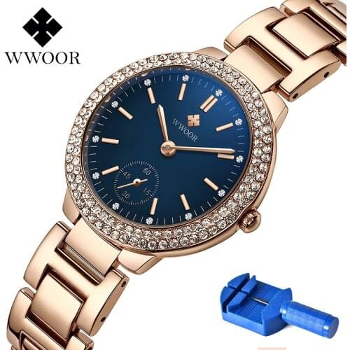 Woman Watch 2020 WWOOR 8854 Women Watch Rose Gold Rhinestone Quartz Ladies Watches Waterproof Montre Femme With Tool Dropship