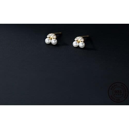 WOOZU Real 925 Sterling Silver Mini Cute Cherry Pearl Zircon Stud Earrings For Women Wedding Simple Girlfriend Chic Jewelry Gift