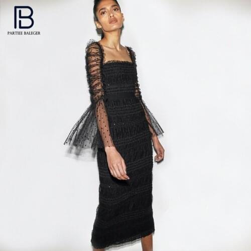 PB Stylish High Waist Polka Dot Mesh Design Dress Sexy Square Collar Backless Celebrity Party Club Bandage Free Shipping