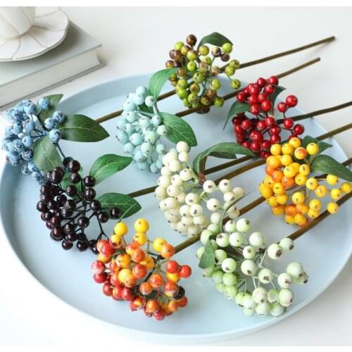 1PCS Plastic Berry Stem Realistic Lightweight Artificial Berry Pick Faux Holly Berry For Wedding Decoration Flower Arrangement