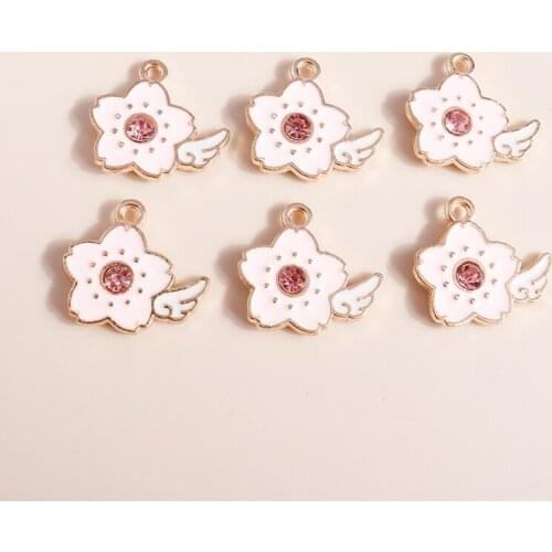 10pcs 20*19mm Crystal Flower Charms for Necklaces Earrings Making Accessories Angel Wings Charms Pendants Jewelry Makings Craft