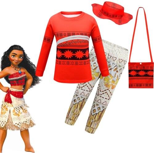 2021 Girls Moana Halloween Cosplay Costume for Childrens Pajamas Suits Girls Baby Girl Home Service Two-piece Party Suit