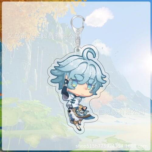 2021 Trendy Genshin Impact Acrylic Keychain Game Figure Diluc Zhongli Venti Car Pendant Diluc Klee Keyring Jewelry
