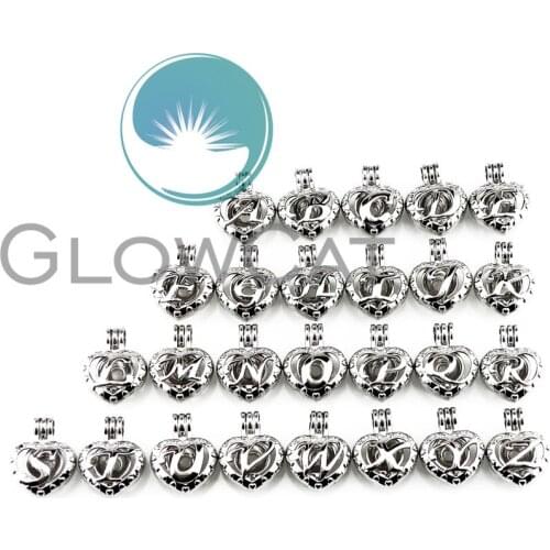 20X Silver Alphabet 26 Letters Beads Cage Locket Perfume Diffuser Aromatherapy Oyster Pearl Cage Charms for Pendant