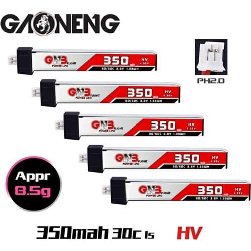 5PCS GNB GNB 350mAh 3.8V 30C/60C HV Lipo battery PH2.0 Plug for US65 UK65 Inductrix FPV Beta65S URUAV UR65 Mobula 7 Whoop Drone