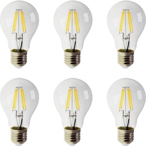 6pcs/Lot Retro Edison Filament Bulb A60 6W Decor for Chrismas E27 220V Vintage Lamp 4000K Home Decoration