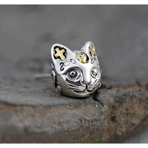 925 Sterling Silver Cat Cross Biker Post Stud SINGLE Earring Men Women Jewelry A1487