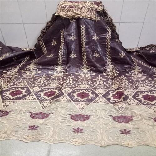 African Lace Fabric Bazin Riche Fabric New Design Embroidered Bazin Riche With Lace Set African Lace 7yds for dress kc19-47