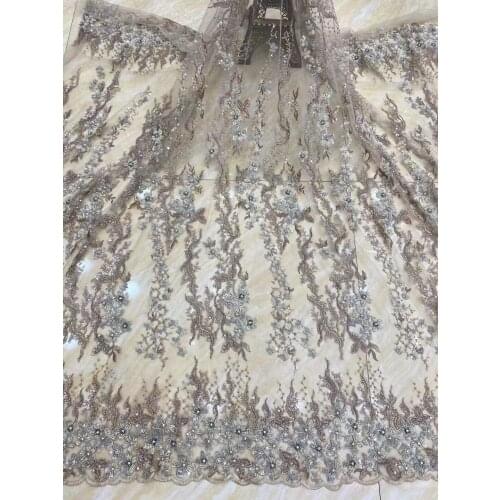 African high quality French Nigerian J-6186814 net tulle mesh ace fabric with beads for dress 5yards/lot