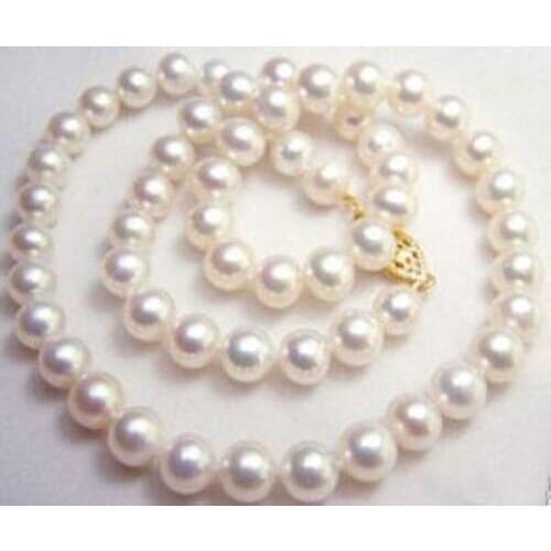 Free shopping! 9-10MM charming White Akoya Cultured Shell Pearl Necklace Beads Jewelry Natural Stone