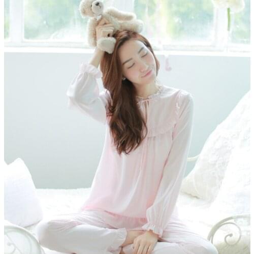 Free Shipping Princess Womens Pink and White Pajamas Pants Set Lace Decoration Sleepwear Home Cloth pijamas femininos verao