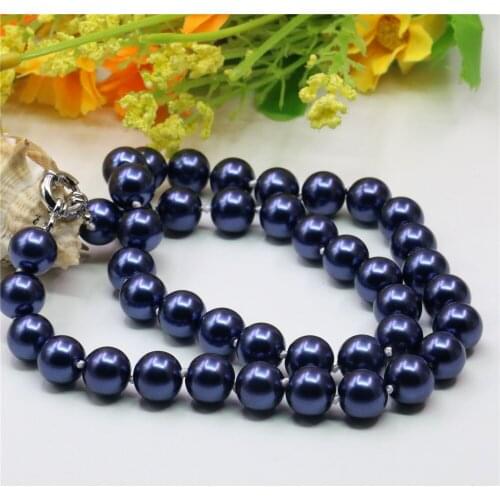 Bohemia High Quality Beautiful Blue Artificial Shell Pearl Necklace 8/10/12mm Round Beads Womens Jewelry Chain 18inch Y769