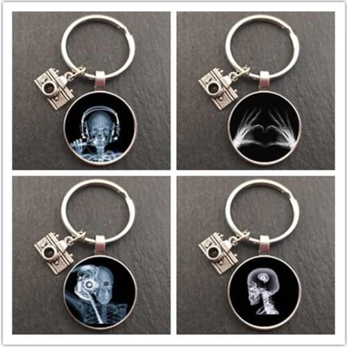 Nurse keychain Alloy camera key chain jewelry dome glass keychain medicine lovers gift X-ray film keychain nurse doctor gift