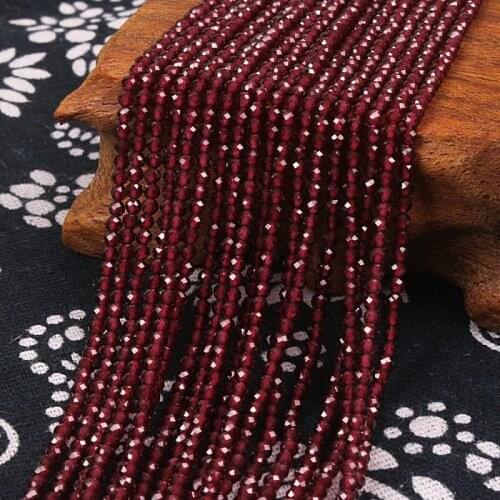 2mm 3mm Natural Red Garnet Stone Round Faceted Fine Gemstone Loose Beads DIY Accessories for Jewelry Necklace Bracelet Making