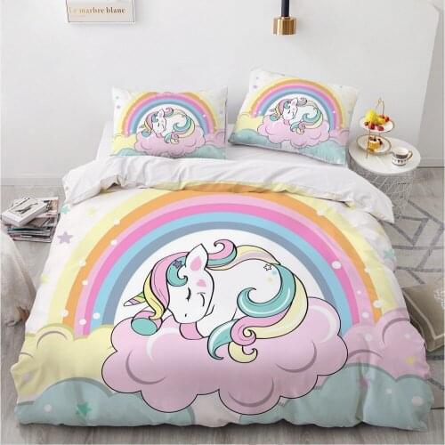 Home Textile Custom Design White Duvet Cover Sets Cartoon Comforther Covers Unicorn Pillowsham Full Twin Queen 203*230cm Size