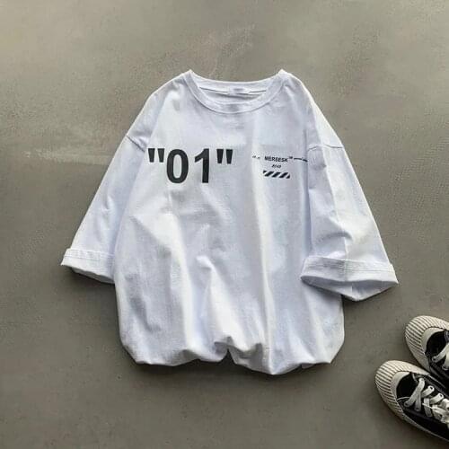 Summer White Loose T-Shirt Male Funny Harajuku Tee Streetwear Couple Fashion Hip Hop Half Sleeve Oversize Korean T Shirts Boy