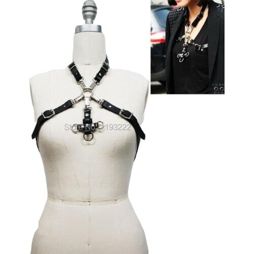 Unisex Men Women Harajuku Detachable Punk Rock Halter Choker Leather Women Harness Cross Body Belt