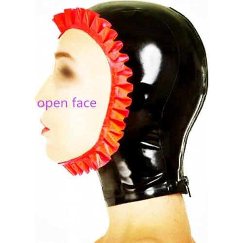Open face Latex hood mask edgefold - Smooth Total Rubber Enclosure Fetish Submissive cosplay party masks