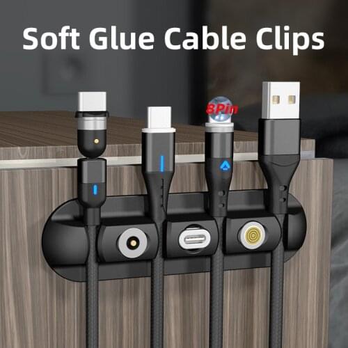 3 Clips Silicone Cable Organizer Magnetic Cable Plugs Case USB Cable Winder Flexible Cable Management Clips Cable Holder