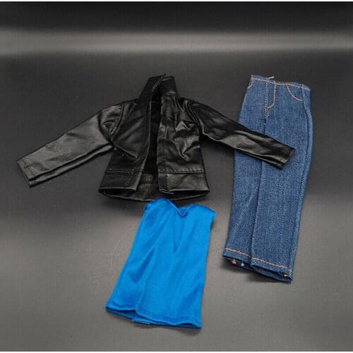 1/6 Scale Soldier Accessories Leather Coat Jeans Blue Vest Clothes Suit Model