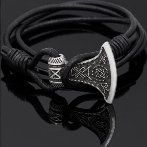 MKENDN Men Viking Bracelet Slavic Perun Axe Svarog Talisman Star Of Russia Viking Axe Amulet Rune Bracelet Leather Rope Bracelet