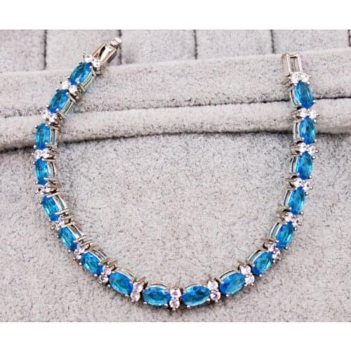 Trendy Waterdrop Blue Zirconia Link Chain Charm Bracelets On Hand Hidden Safety Clasp For Women Girls Fashion Jewerly Accessorie