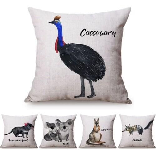 Australian Animals Watercolor Printed Cushion Cover Art Decorative Cute Pillow For Chair Pillowcase Car Seat Accessories Cushion