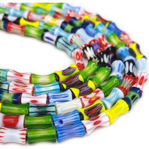 Strand About 37pcs 8x11mm Bamboo Joint Lampwork Beads DIY Loose Spacer Colorful Glaze Lampwork Bead For Jewelry Making Bracelet